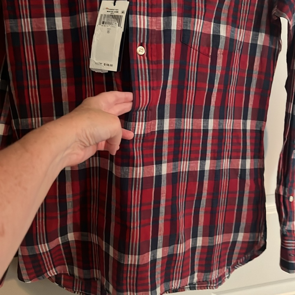 NWT Polo Indigo Authentic Indian Madras Half Button Pullover LS w Pocket Size S - Picture 2 of 7